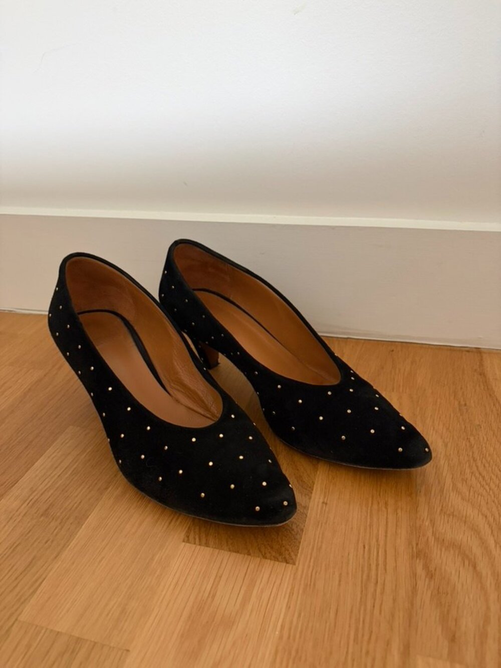 Sezane Black Suede Studded Heels Size 37